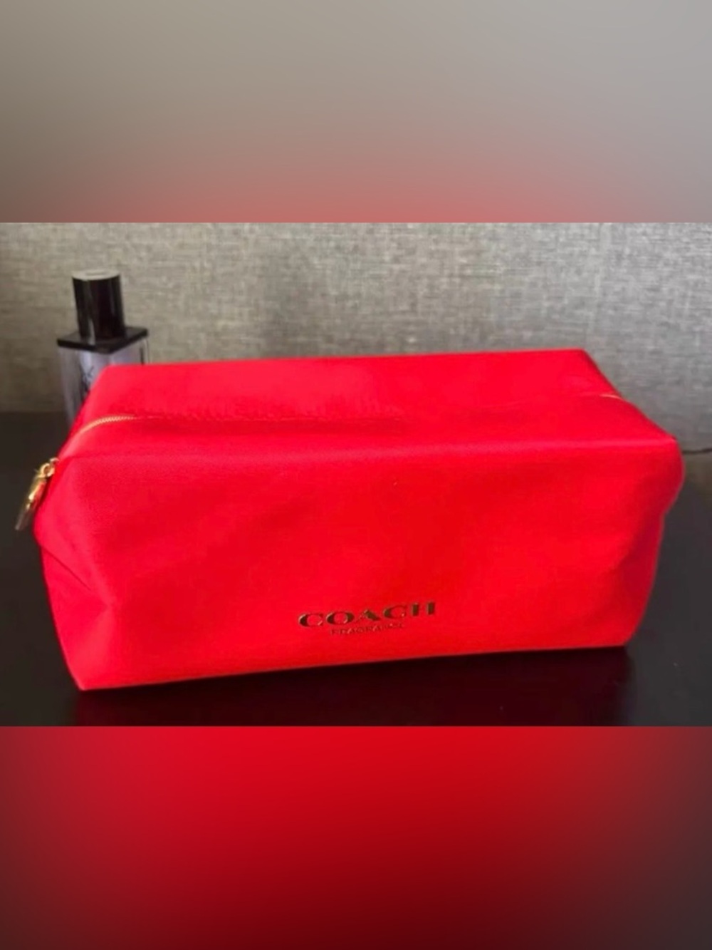 Coach Fragrance Red Makeup Zip Pouch with Gold Heart Zipper Pull- New! - Picture 6 of 6